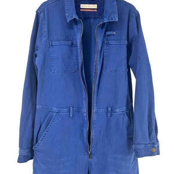 Anthropologie Pilcro Boiler Suit Jumpsuit Blue Size L Utility Denim Collared - Picture 8 of 11